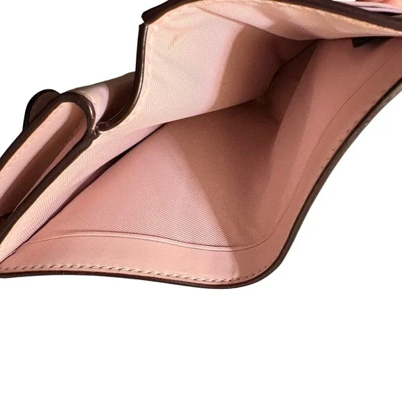 Coach Medium Corner Zip Wallet Signature Canvas Khaki Pink - Picture 9 of 12